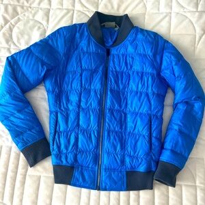 Athleta Vibrant Blue Jacket with Dark Gray Collar